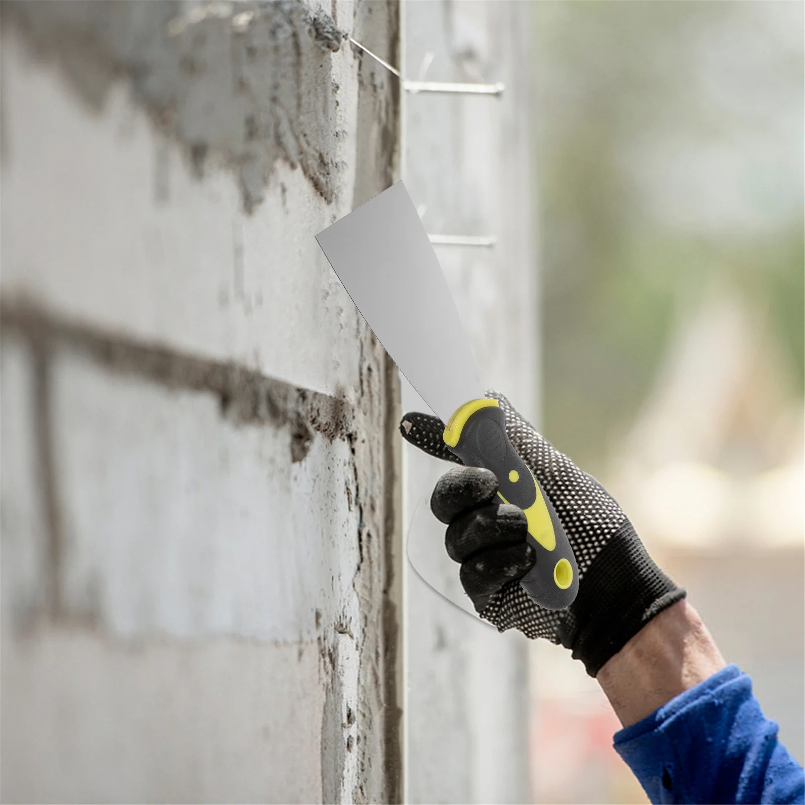 مجموعة ملعقة من الفولاذ المقاوم للصدأ بمقبض مزدوج اللون مكونة من 4 قطع لإزالة شارات ورق الحائط وإصلاح الرقعة ومكشطة معدنية #4