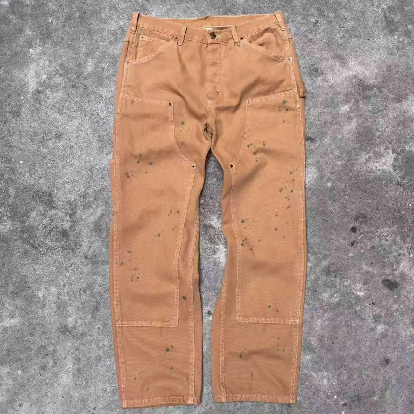 

Retro Waed Thi Knee Straight Leg Workwear Jeans Double R Cotton Casual Pants Men's mid High Waist Straight Tube Jeans