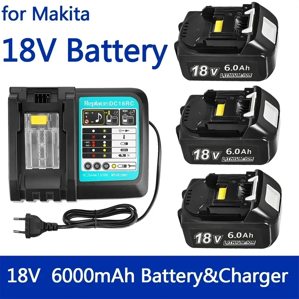 

For Makita 18V 6Ah Li-ion Battery BL1860B BL1860 BL1850 Power Tools with LED 3A Charger Long Service Life
