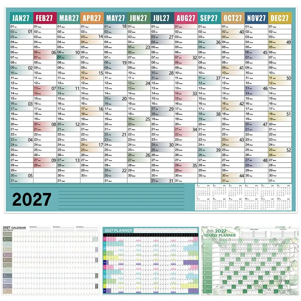 Paper 2027 Wall Calendar Multicolor Layout Writable Planning Grid 2027 Yearly Planner Agenda Organizer To Do List Schedule