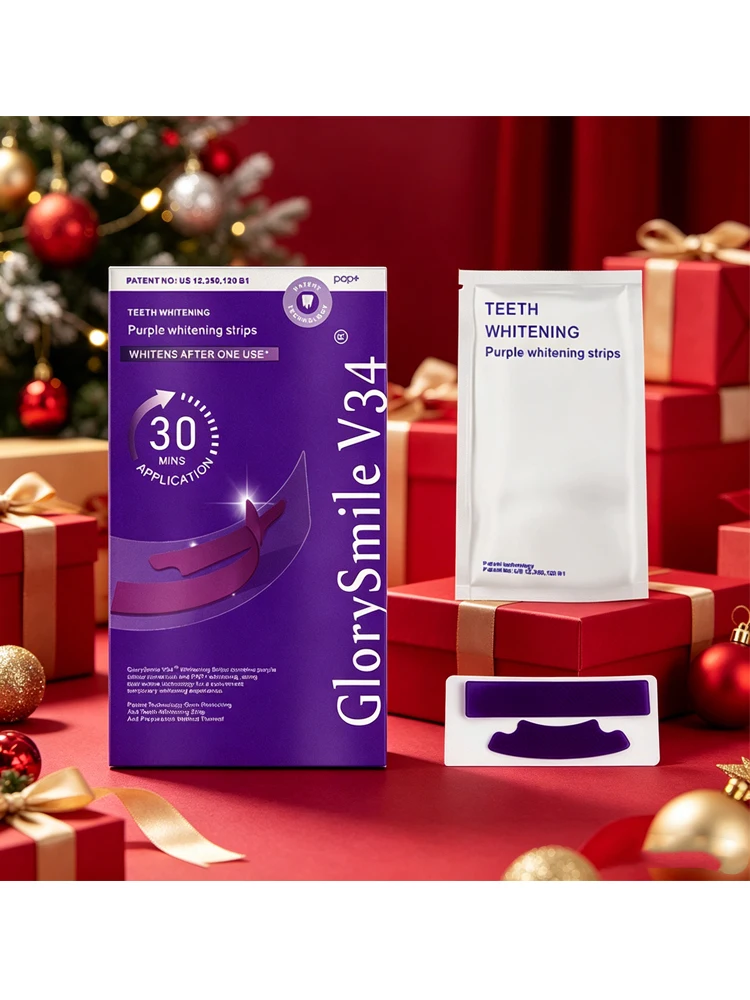 

V34 Purple Teeth Whitening Strips Fresh Breath Remove Stains Tooth Brightening Stickers Protable Teeth Whitening Product