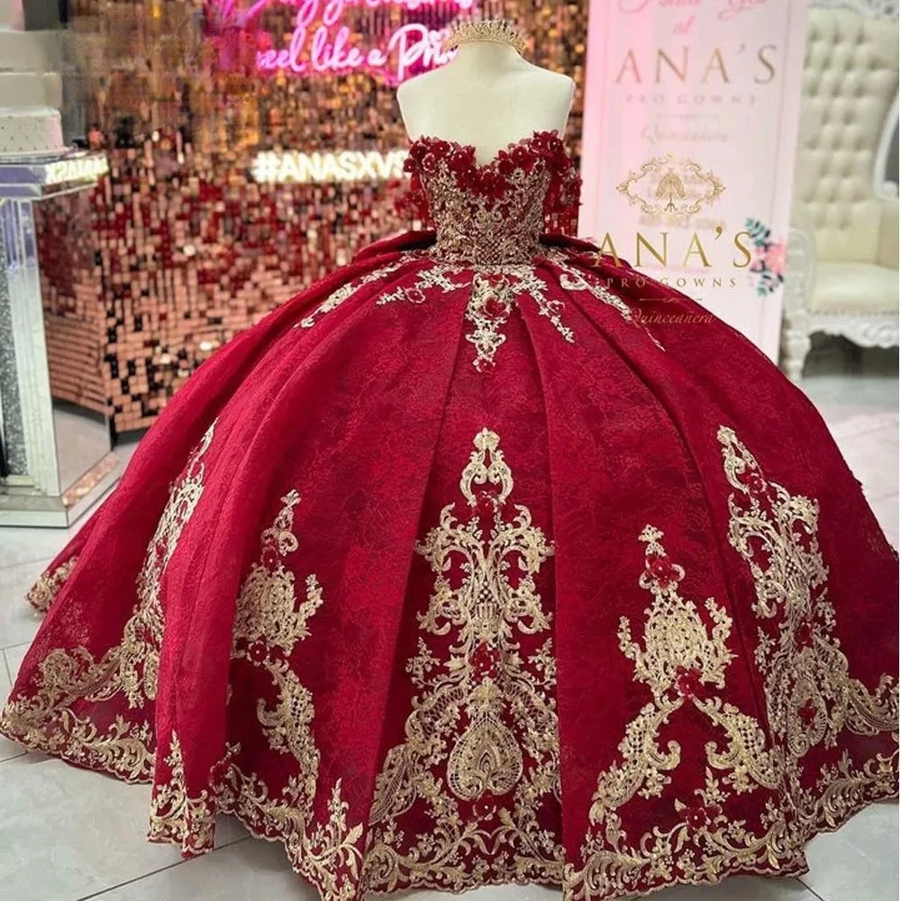 

Burgundy Princess Quinceanera Dresses Ball Gown Sweetheart Appliques Lace Sweet 16 Dresses 15 Años Mexican