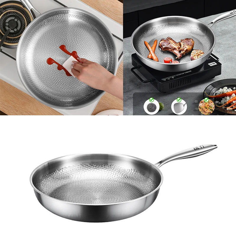 

2025 German Pure Titanium Kitchen Pans 26/28/30cm Non-stick Frying Pan Uncoated Fish Scale Hammer Pattern Steak Kitchen Cookware