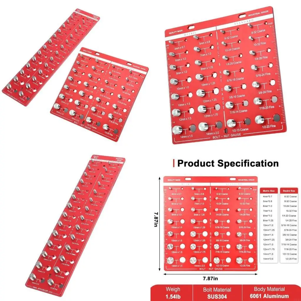 

964E Aluminum Alloy Nut and Bolt Thread Gauge 28 Size Easy To Carry for Technicians