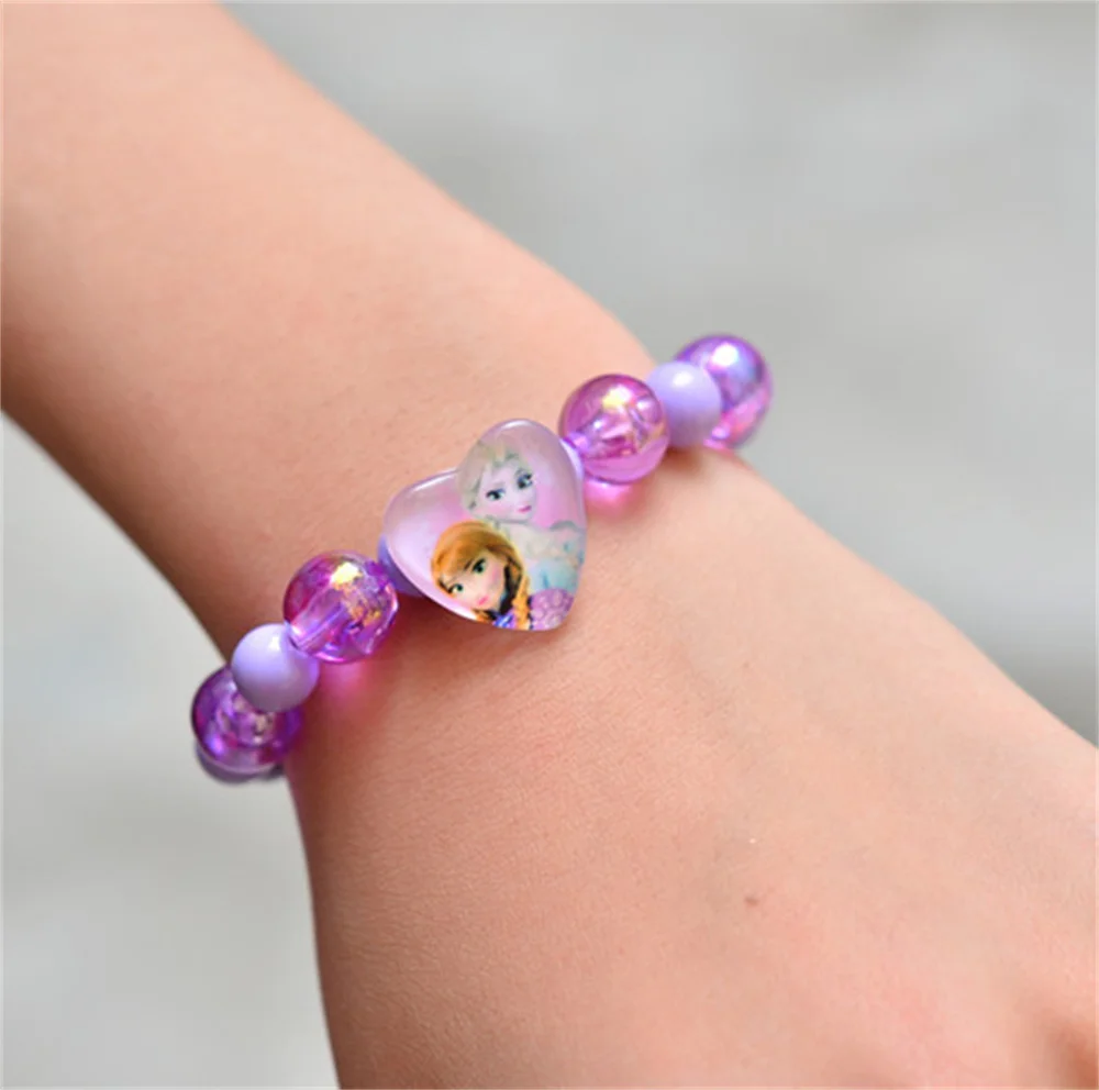 Frozen Elsa Princess Anna Cartoon Kids Girls Glitter Bracelet Colorful Beaded Jewelry Children Toys Gifts for Birthday view 4
