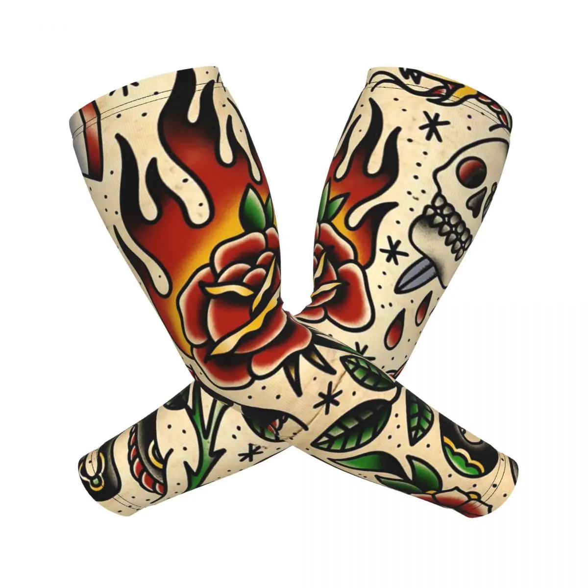

American Traditional Flash Pattern Tattoo Arm Sleeves Men Women Sun UV Protection Tattoo Cover Up Sports Cooling Cycling