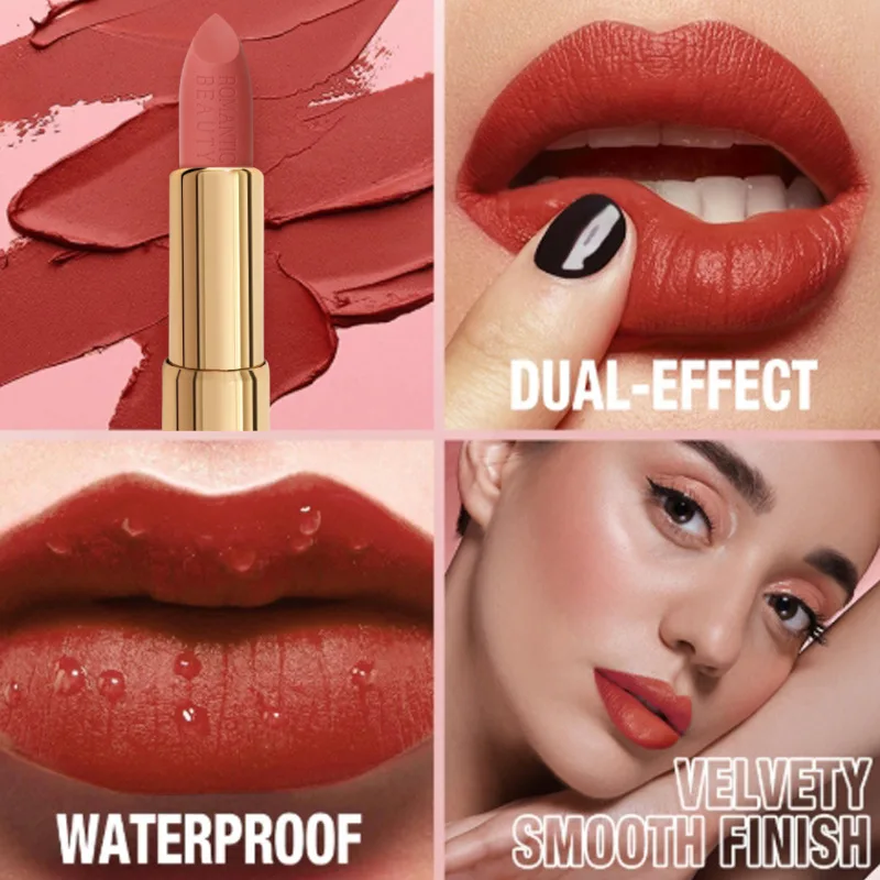 12 Colors Velvet Matte Lipstick Transfer Proof Long Lasting Waterproof Formula Low Saturation for Everyday Natural Makeup Look