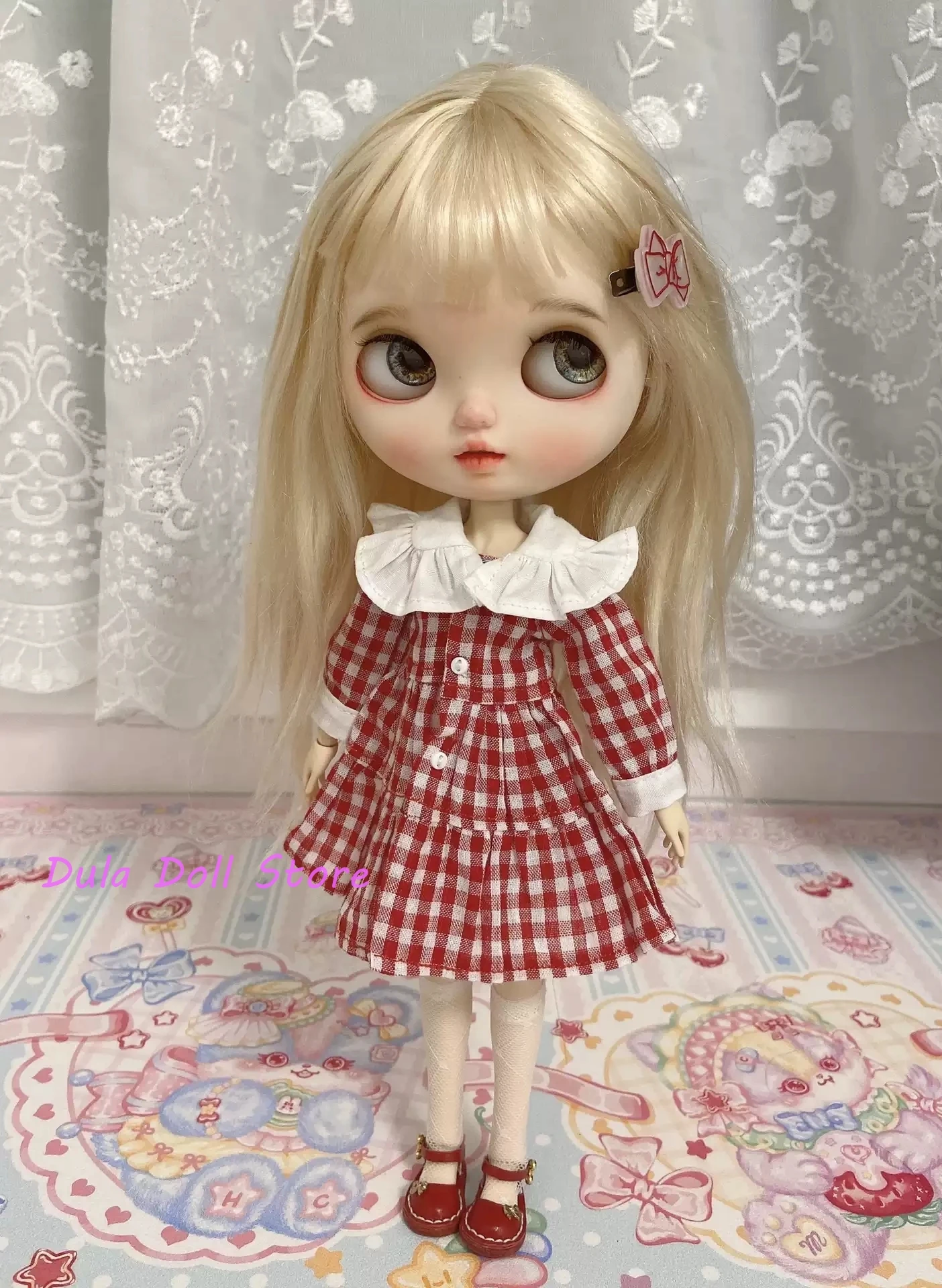 Dula Doll Clothes Dress Plaid skirt Blythe Qbaby ob24 ob22 Azone Licca ICY JerryB 1/6 Bjd Doll