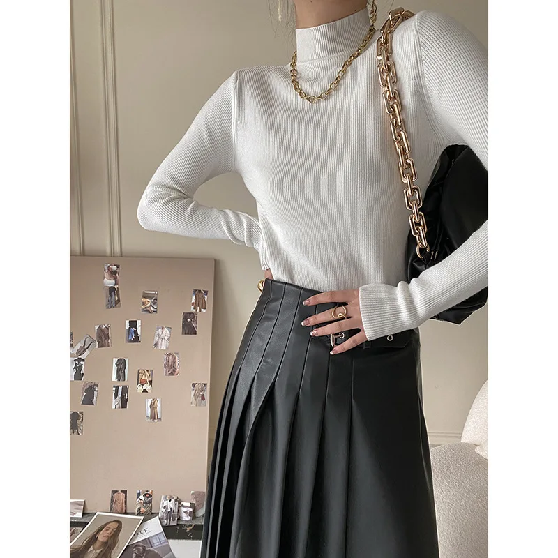2025 New Arrival French Style Women's Half Turtleneck Long Sleeve Slim Fit Knitted Sweater - Basic Layering Top