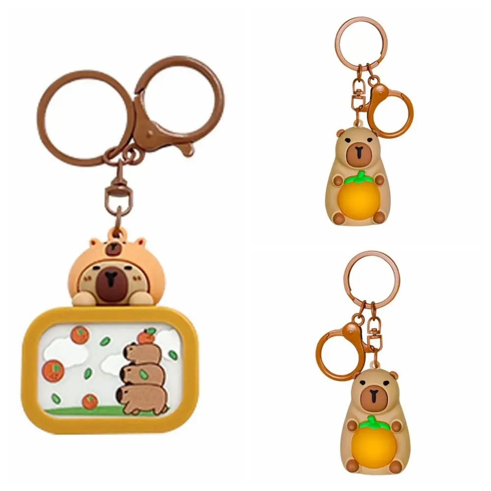 Simulation TV Capybara Pvc Keychain Cartoon Cute Flashing Light Keyring brown Glow Light-emitting Television Pendant Gift