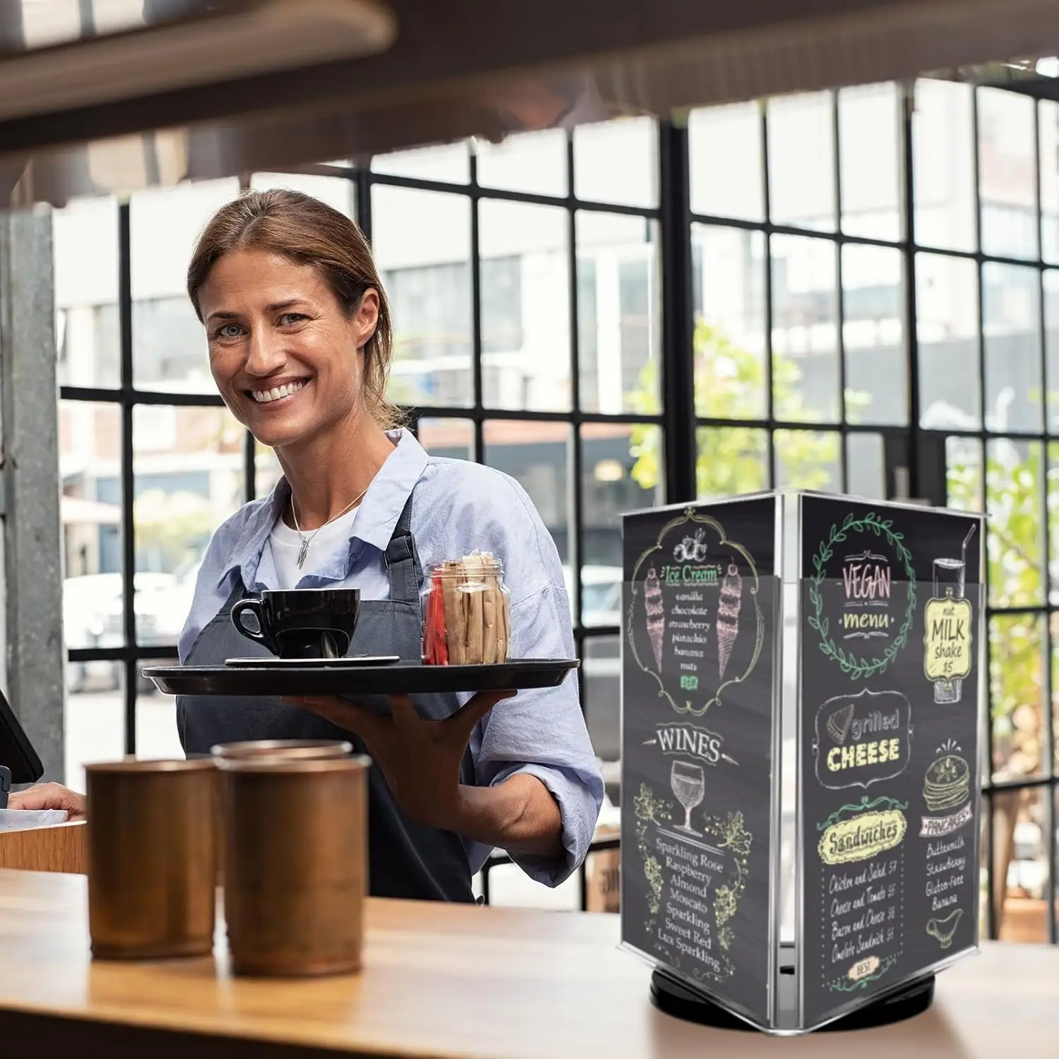 2 Pcs 3 Sided Rotating Sign Holder Acrylic Sign Holder 3 Panel Vertical Display Acrylic Stands for Display