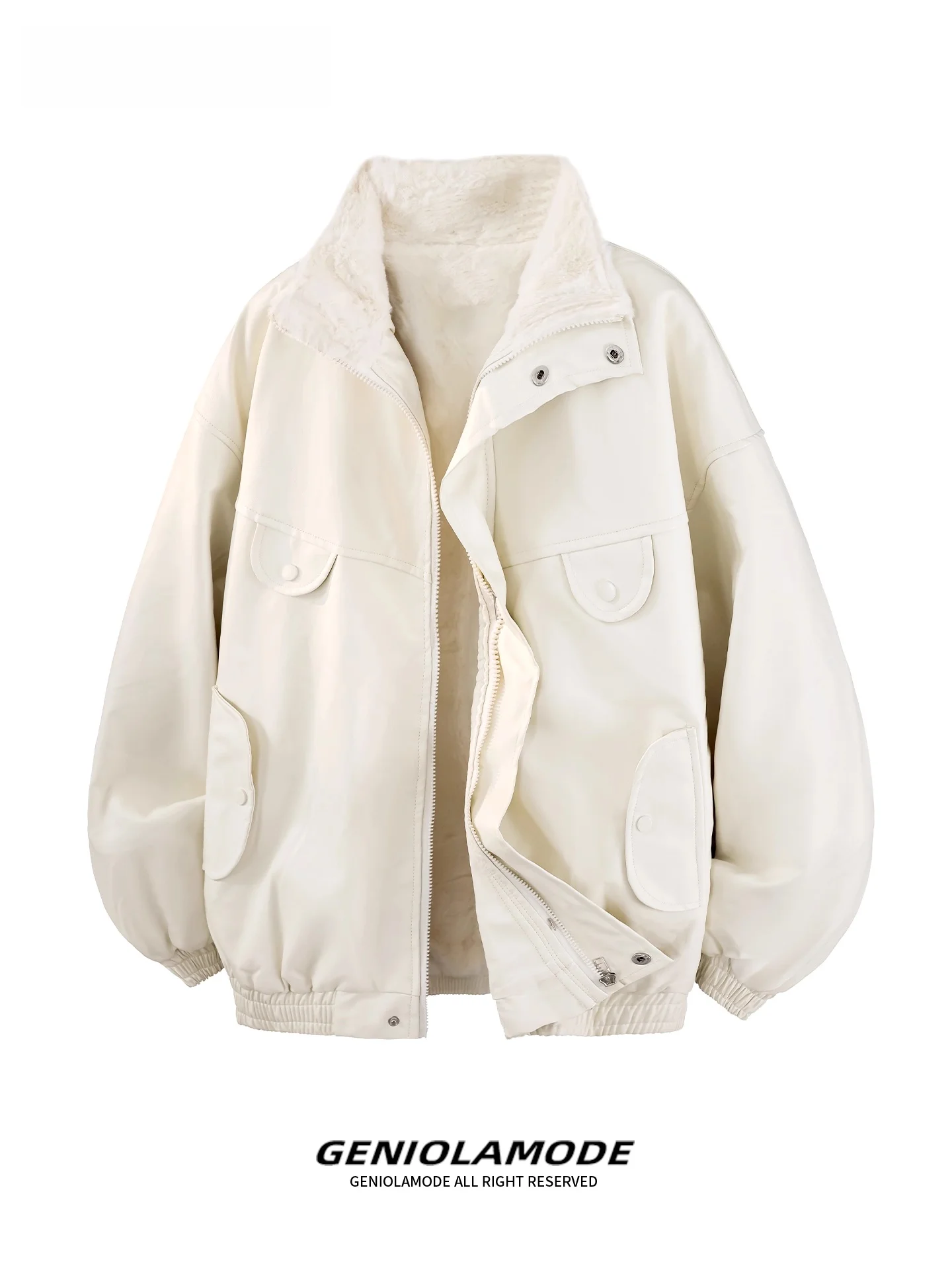 

Genio Lamode Men's Winter Jaet PU Leather Cotton Rabbit Fur Vest Mountain Eagle Design American Sle Workwear Coat