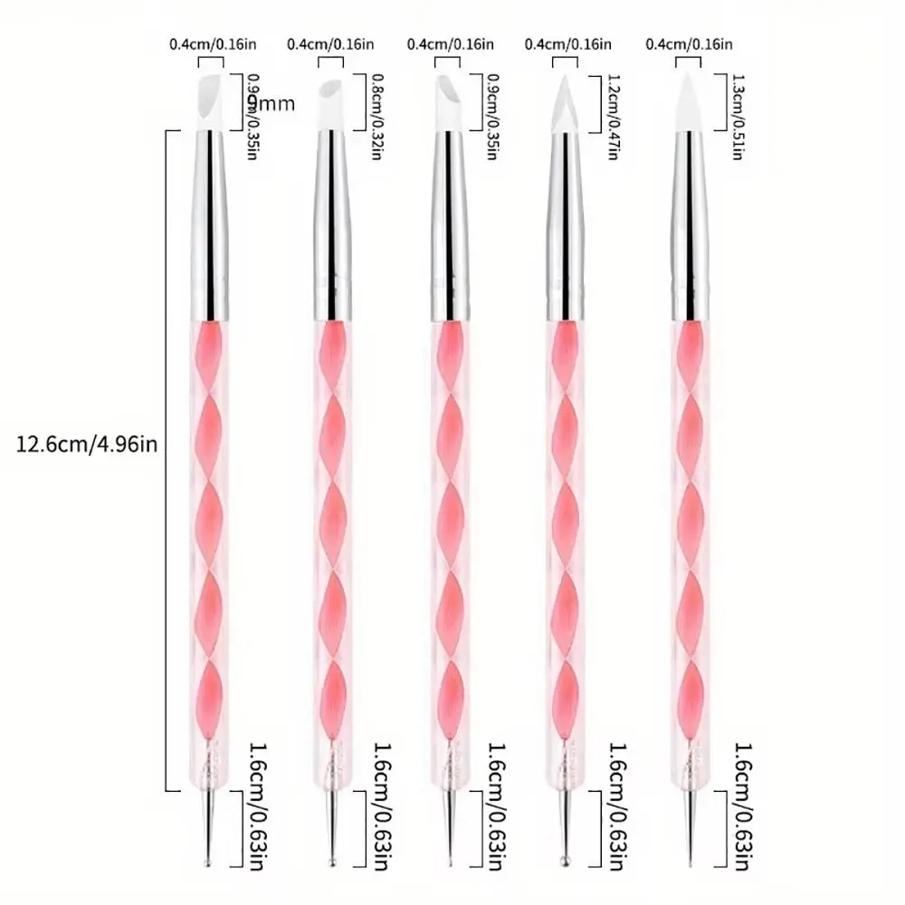 5 Pz/set 2 Modi Penna per Nail Art Punta in Acciaio Inossidabile Fiore Marmorizzazione Penne per Pittura Agitando Disegno Acrilico Silicone Punteggia Strumento