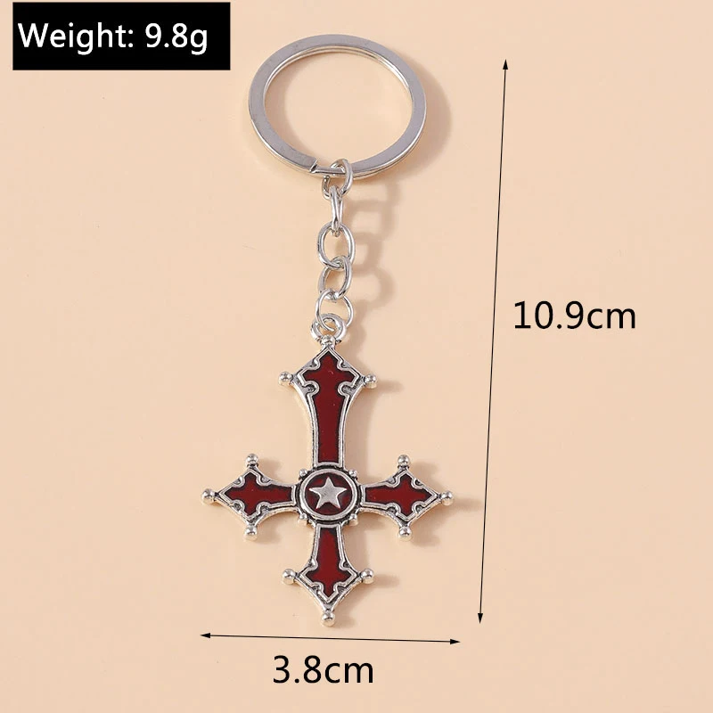 Aihua Vintage Steampunk Pentagram Inverted Cross Keychain for Women Men Car Key Holder Gothic Cross Devil Lucifer Keyring