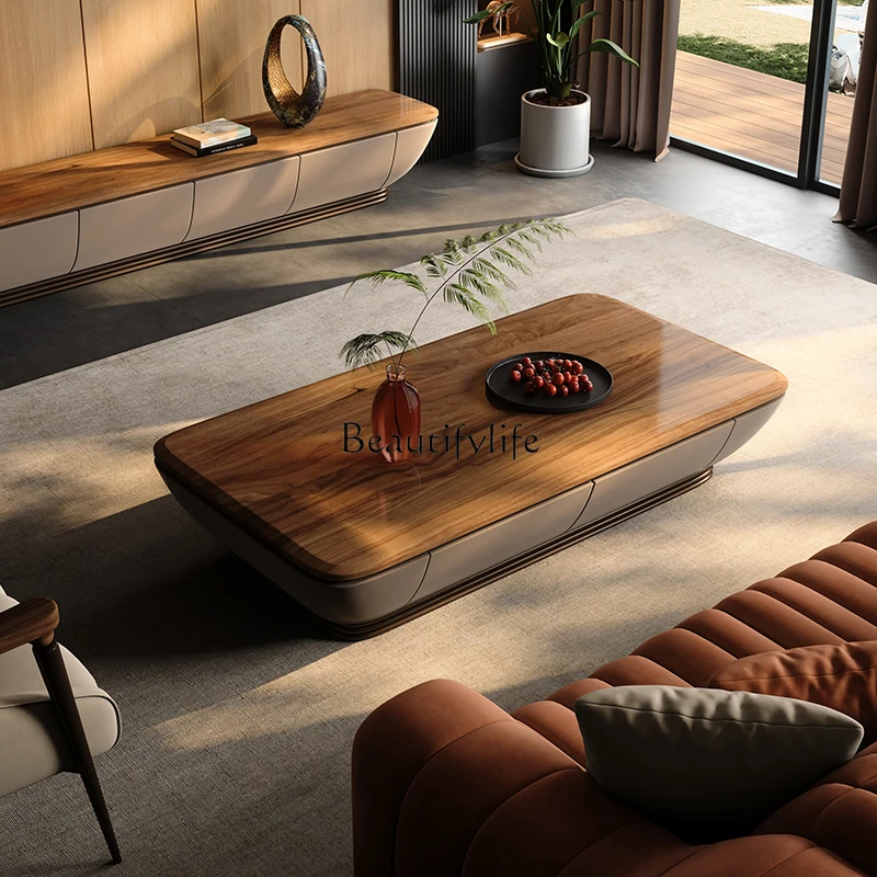 

03.Italian minimalist walnut coffee table special-shaped modern minimalist natural marble coffee table