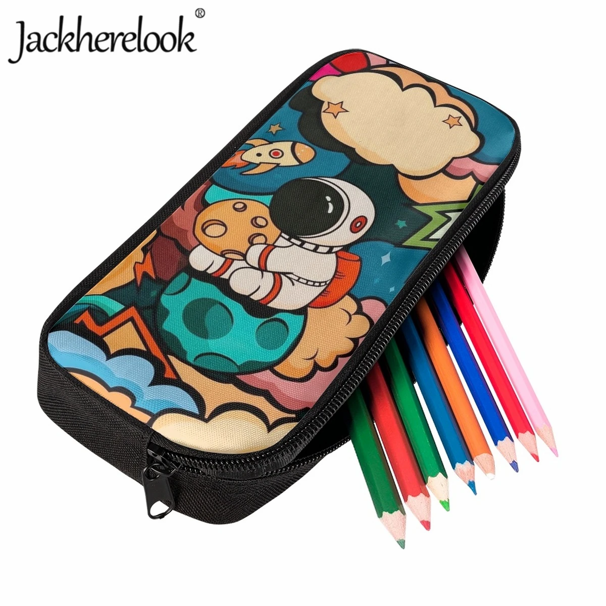 Jackherelook-estuche de lápices con patrón de dibujos animados para niños, papelería práctica, bolsa de almacenamiento, bolsa de cosméticos para niñas