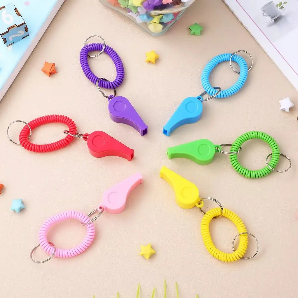 

10Pcs Loud Crisp Sound Spring Wristband Whistle Plastic with Wristband Sport Whistle Colorful Durable Referee Whistle