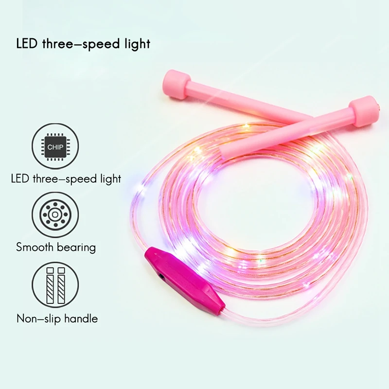 Top!-Light Up Jump Rope LED Skipping Rope Colorful LED Fitness Jump Ropes For Women Men Training Workout Weight Loss Pink