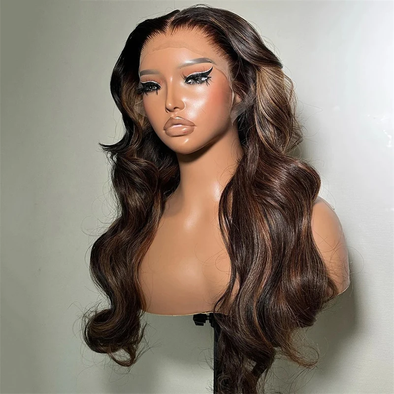 26inch 180Density Preplucked Wave Highlight Brown 5x5 Silk Base Jewish Human Hair Wig With Baby Hair HD Lace European Hair