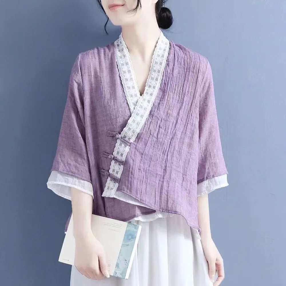 2024 Chinese Style Women Hanfu Tops Costume Chinese Traditional Shirt Clothes Chinese Vintage Slim Kimono Tang Suit Hanfu Blouse