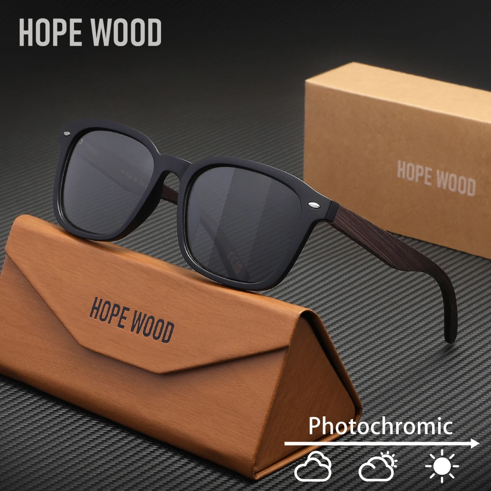 HOPEWOOD Kacamata Hitam Kayu Klasik Bermerek Kacamata Fashion UV400 Terpolarisasi untuk Pria Wanita Kacamata Kasual Berkendara