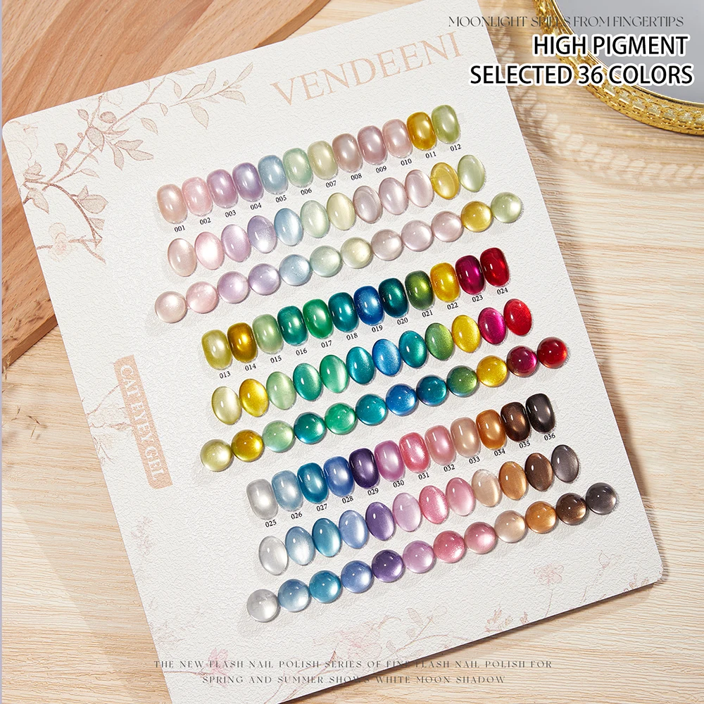 

Vendeeni 36 Colors/set Glitter Cat Eye Gel Nail Polish UV LED Shell Crystal Manicure Nail Varnish With Color Card TPO/HEMA Free