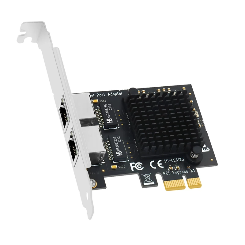 2.5Gb PCIE Network Card PCI Express X1 to 2 Port RJ45 Gigabit Ethernet NIC 2500Mbps Network Adapter RTL825BG Chip for PC Desktop