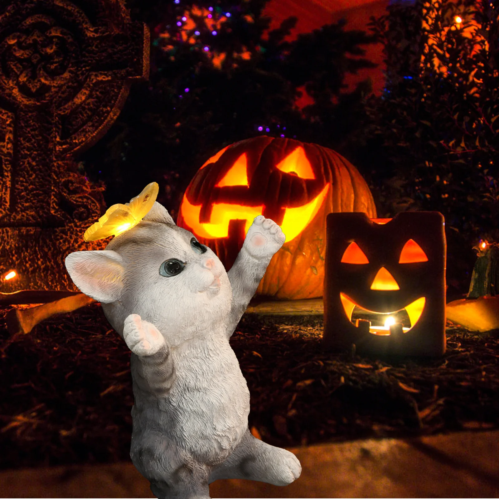 

1Pcs Resin Cat Lamp Decor Solar Powered Night Light for Garden Yard Patio Balcony Landscape Ambiance Lighting Garden Lamp Decor