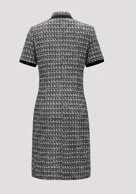 Letnia klasyczna sukienka we wzór szachownicy z żakardowej wełny, z kobiecią elegancją, unikalnym designem, łączona skórą, dopasowana sukienka.