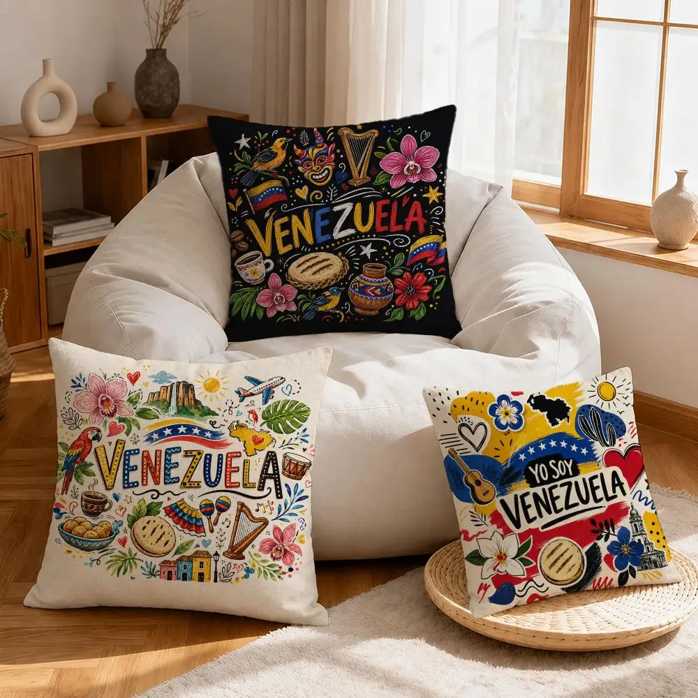Pattern Aesthetic Art Venezuela Cushion Cover Linen Anti-Mite Antibacterial Cushion Cover Invisible Zipper Sofa Decor