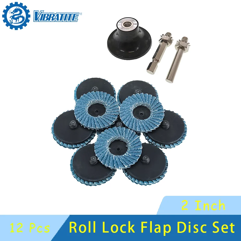 2 Inch Roll Lock Flap Disc Assorted 40/60/80/120 Grit Zirconia Alumina Flat Sanding Disc with 1/4
