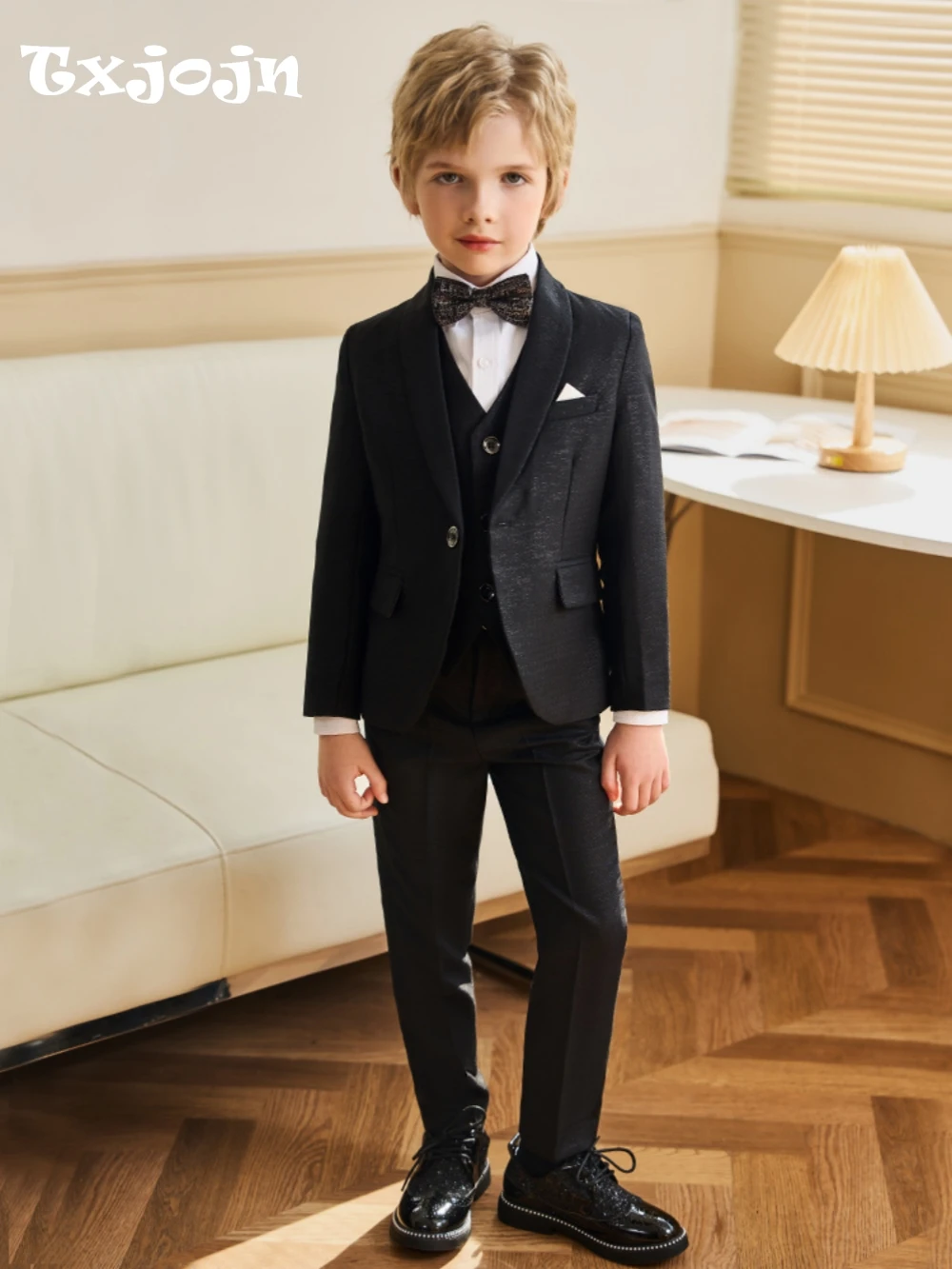 

Txjojn Black Suit Set 4 Pieces For Boys Borthday Party,Stylish Kids Suits Catwalk Outfit,Elegant Handsome Children's Tuxedo