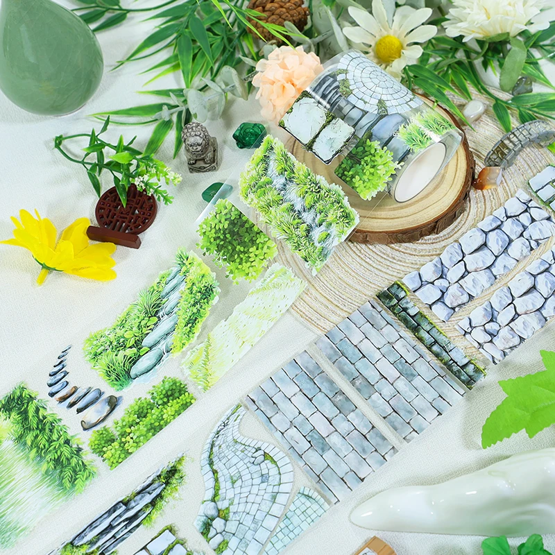 70mm * 200cm 빈티지 청석 벽돌 식물 풍경 PET 테이프 크리 에이 티브 DIY 저널 재료 콜라주 스크랩북 편지지