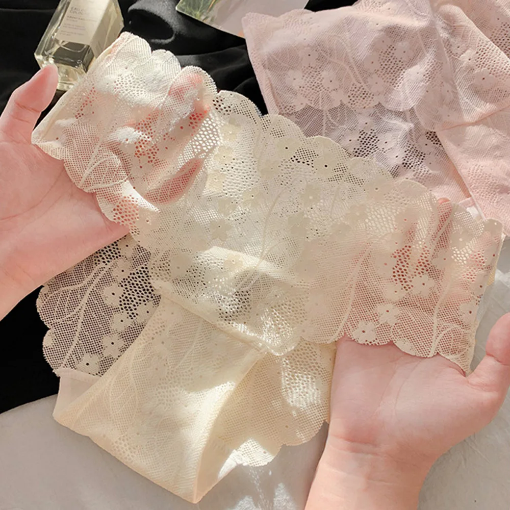 ملابس داخلية بسيطة مطرزة بالزهور من الدانتيل للنساء منتصف الانتظار من القطن المنشعب سراويل داخلية مثيرة ناعمة ورقيقة سراويل داخلية مثيرة للسيدات #4