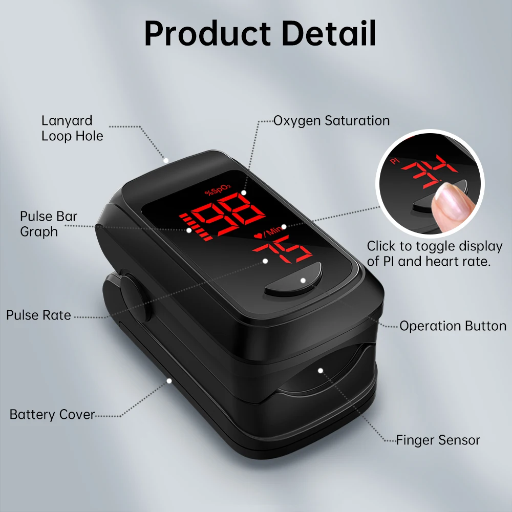 HealthTree Bluetooth Fingertip Pulse Oximeter APP Control Blood Oxygen Saturation Monitor PI PR Fast Spo2 Reading Oxygen Meter