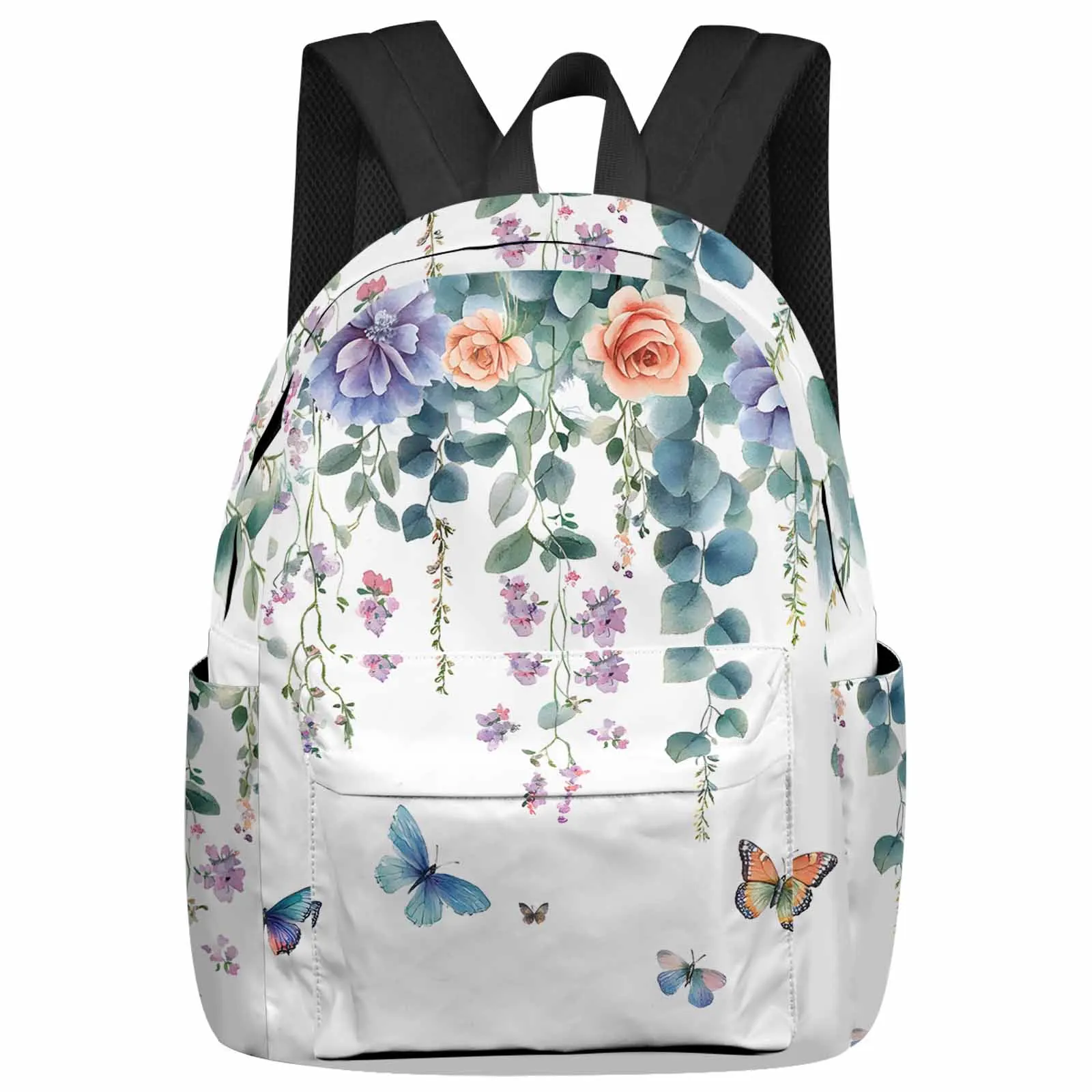 

Eucalyptus Leaf Colorful Butterfly Flowers Backpack School Bags for Teenagers Students Laptop Bag Women's Casual Travel Backpack