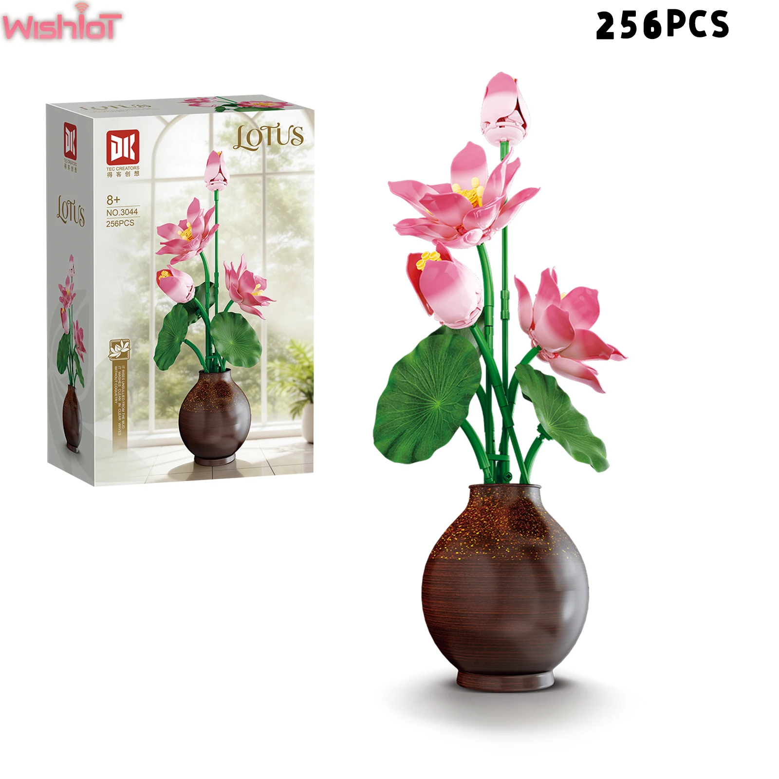 Building Blocks LOTUS Potted Plants with Vase Desk Ornaments Simulation Flowers Model Mother Girlfriend Romantic Holiday Gifts