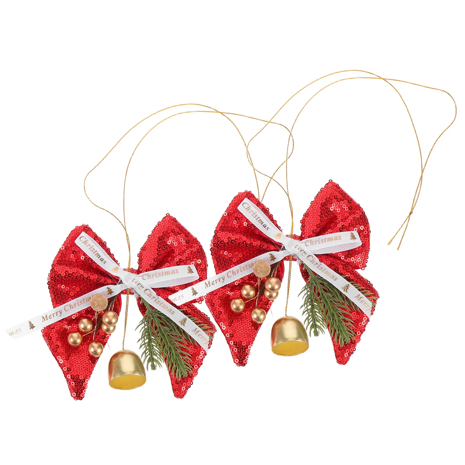 

2 Pcs Christmas Tree Decoration Bells Bow with Pendant Ornaments Hanging Festive Decorations