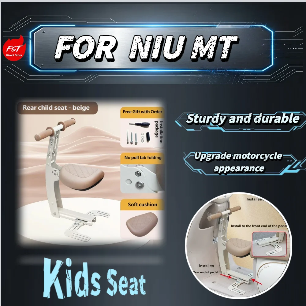 For Niu MT Matte Black Pull Tab Fold Front Toddler Safety Seat All Round Anti-Slip Grab Ring Bar Secure Kids On Bumpy Roads