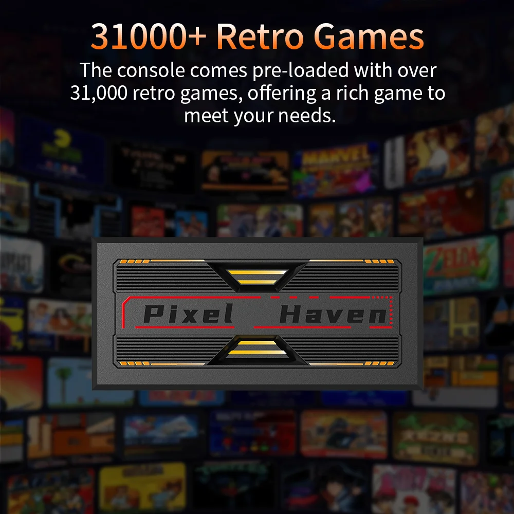 وحدة تحكم ألعاب Pixel Haven مع 31000 + وحدة تحكم ألعاب ريترو Emuelec Retro للتلفزيون لـ PS1/GBA/NES/MAME/NEOGEO/CPS3/Dreamcast