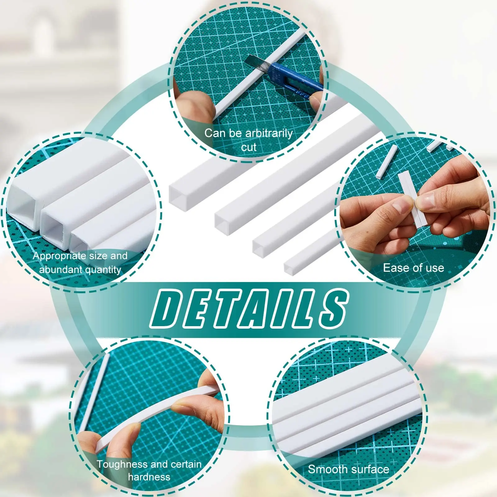 5/10pcs White ABS Square Plastic Pipe Tube Hollow Pipe for DIY Architecture and Building OD 2/3/4/5/6/8/10mm x Length 500mm