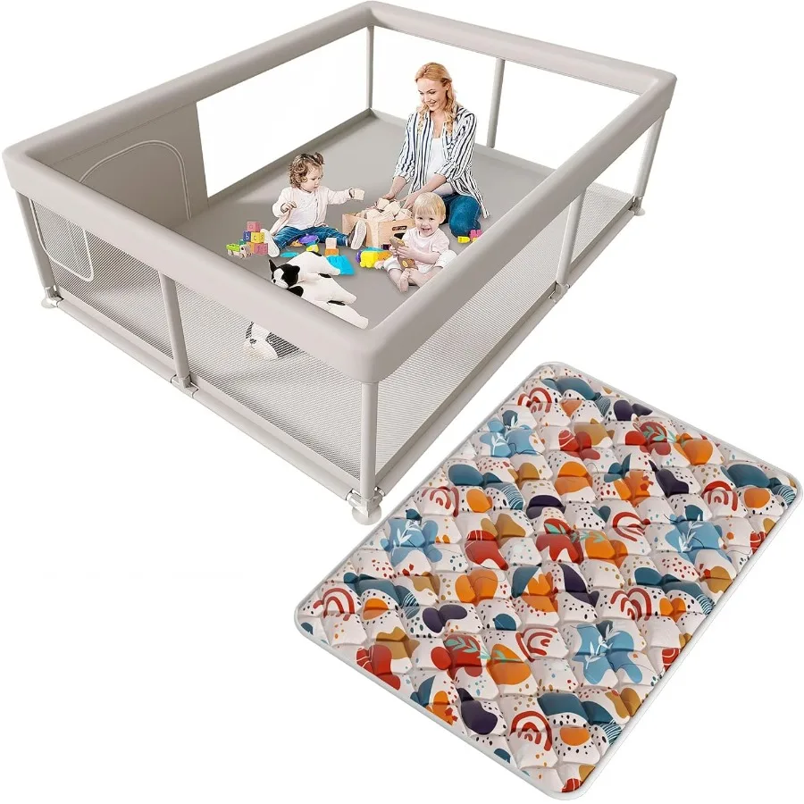 Box per bambini da 65 x 50 pollici con tappetino da gioco per neonati e bambini piccoli Robusto cortile da gioco di sicurezza per interni ed esterni con cancelli con cerniera