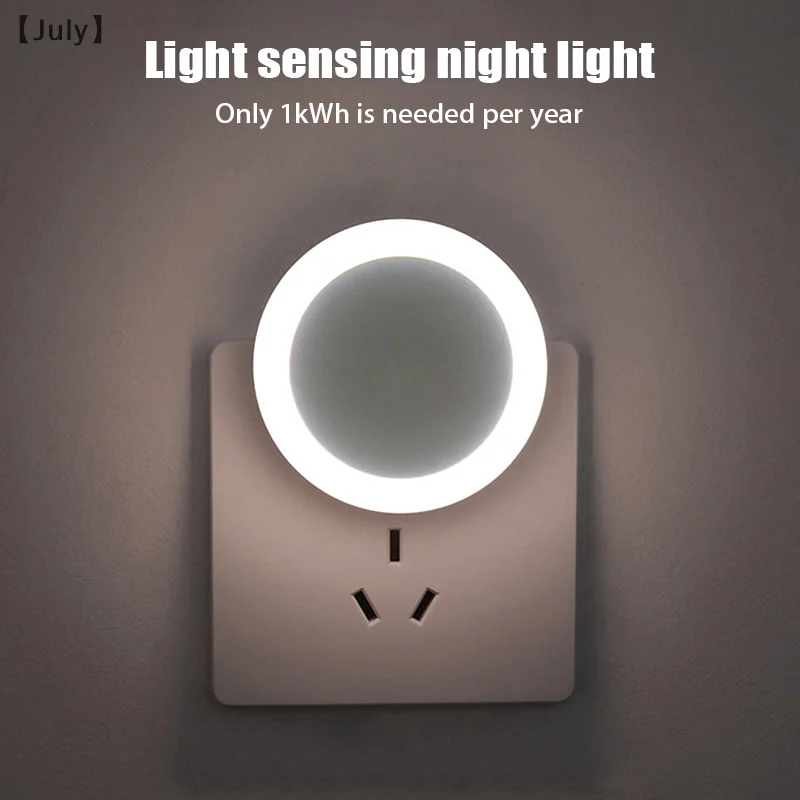 Intelligent Light Controlled LED Night Light Smart Night Sensor Round Plug In Wall Night Lamp Home Hallway Staireway Nightlight