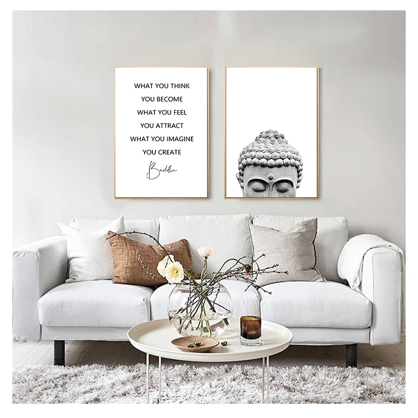 And Poster Black White Yoga Gift Art Canvas Painting Buddha Wall Picture for Living Room Decor Buddha Statue Boho Wall Art Print