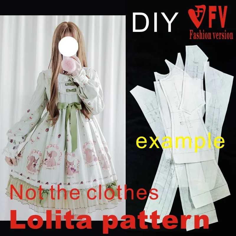 Lolita wzór DIY handmade rysunki kobiece gleby długa sukienka z rękawami 1:1 odzież wzór cięcia LOLI-4