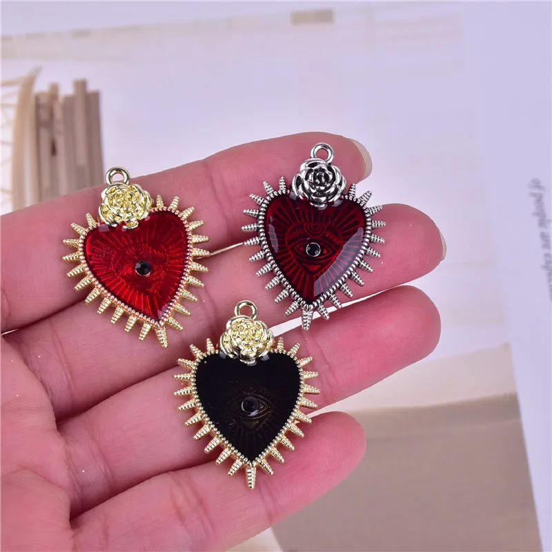 10pcs/pack Flower Evil Eye Heart Gothic Style Metal Charms DIY Earring Bracelet Jewelry Making