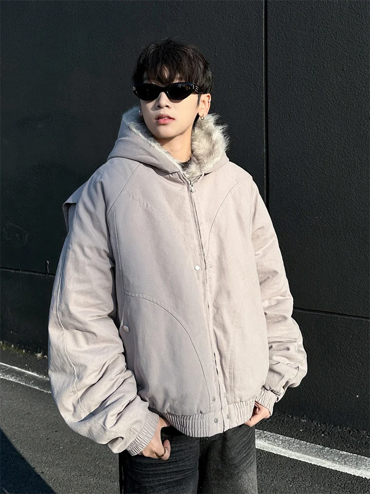 

Men's Cotton Jaet Hooded Pure Cotton Waed ort American Sle Warm Coat with Fur Collar Heavyweight Winter Casual Wear