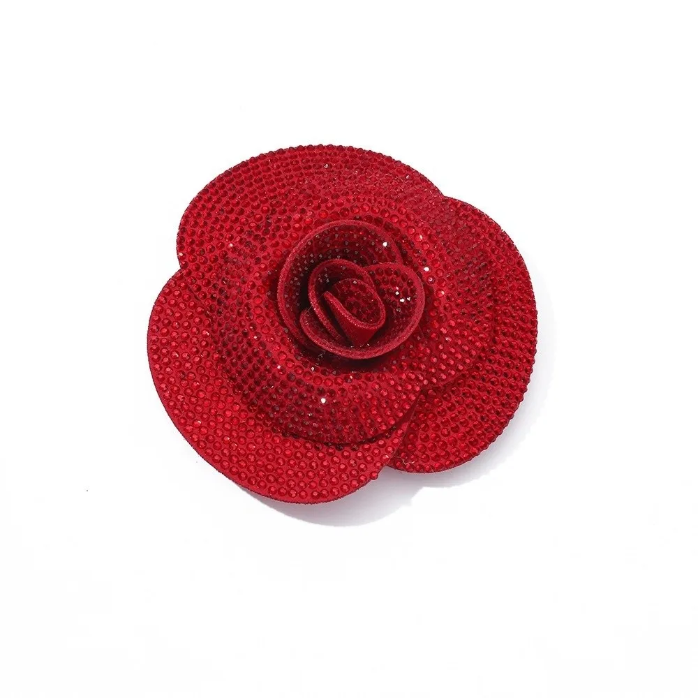 3D Design Rhinestone Flower Patches Sewing Supplies Metallic Base Flower Brooch Pin Self-Adhesive Option Flower Shape