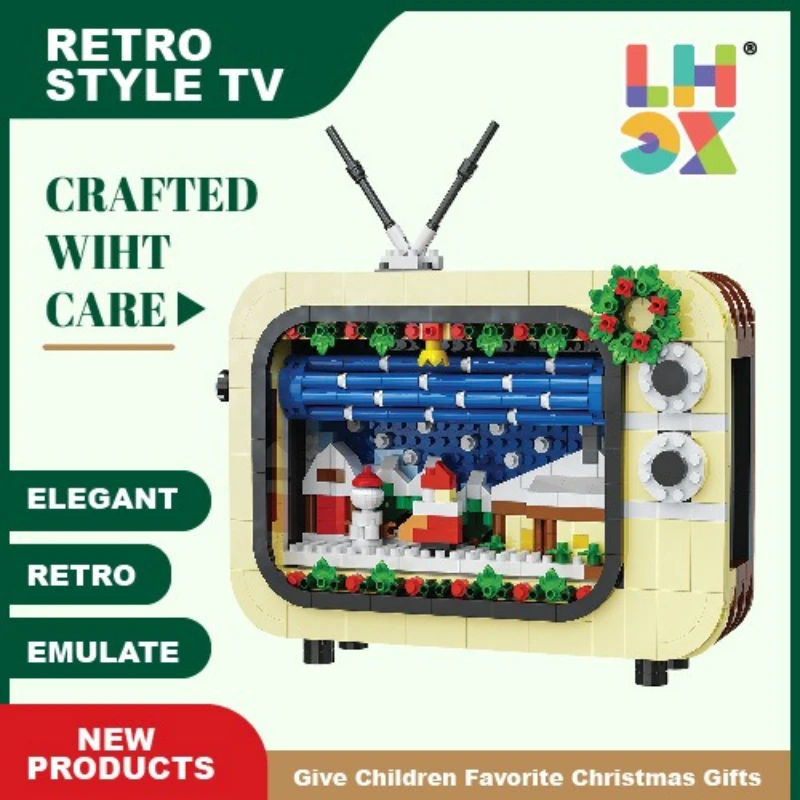 Set di blocchi di costruzione TV di Natale, 800 + pezzi regalo di festa modello di Babbo Natale giocattoli da costruzione, giocattolo creativo fai da te di Natale per 14+y