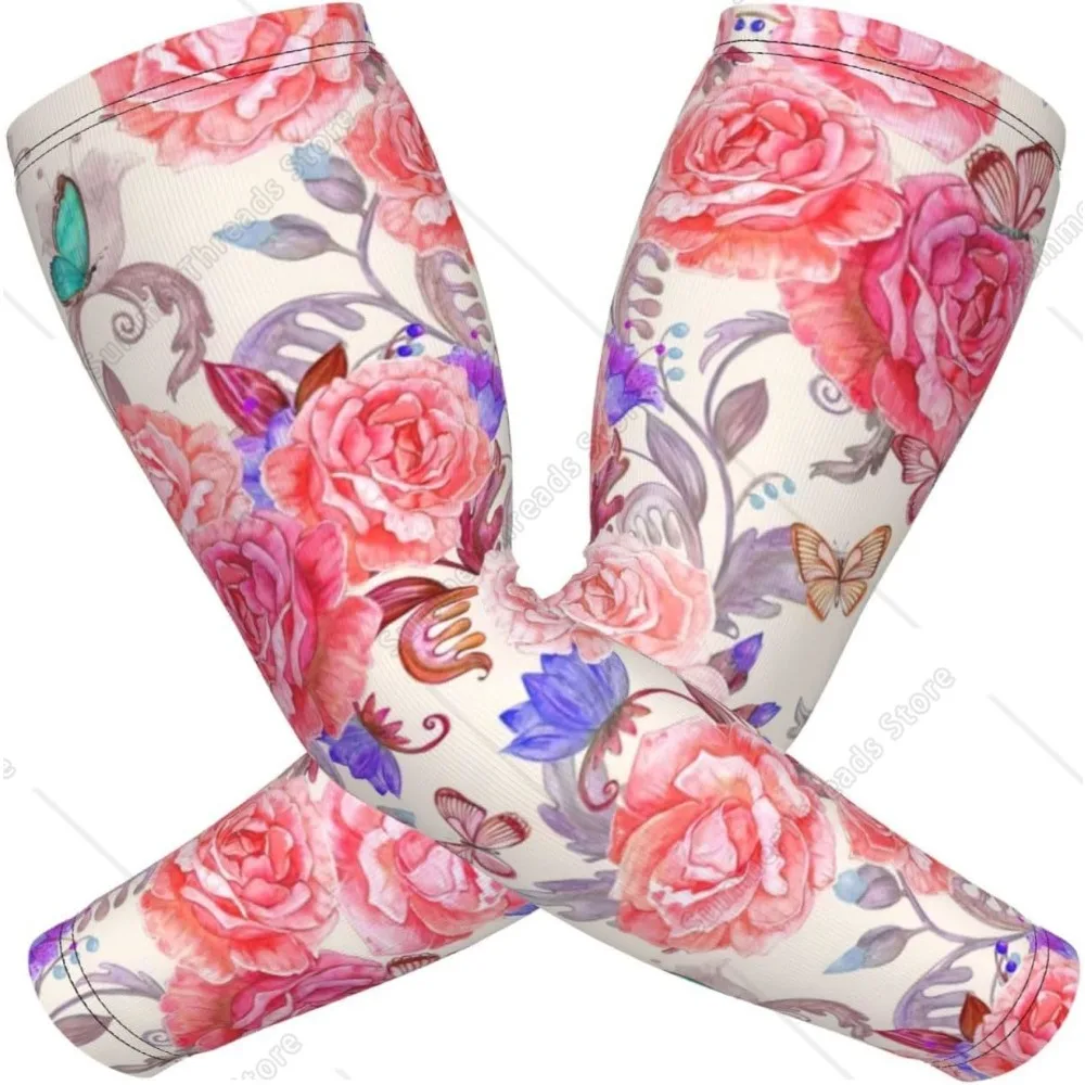 ดอกไม้ Rose ผีเสื้อพิมพ์แขนแขน Tattoo Cover Up กีฬาแขนป้องกันแขนผู้หญิงผู้ชายแขนครอบคลุมชุด